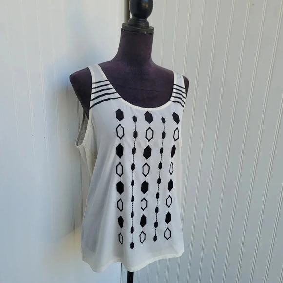 NWT Lucky Brand Boho Embroidered Tank Top Black Cream Sleeveless Cotton Modal XL - Picture 4 of 13